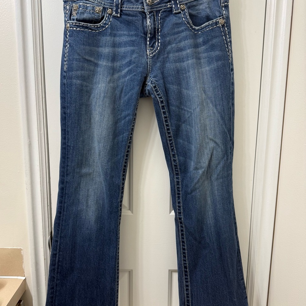 Women’s Miss Me Brand Blue Flare Wide Leg Jeans JE5075B2R Boot Sz W33/L31